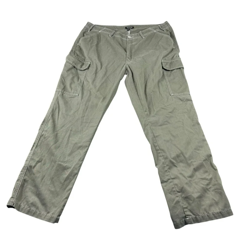 True Religion Green Canvas White Stitch Mens Cargo Pant Size 38x31